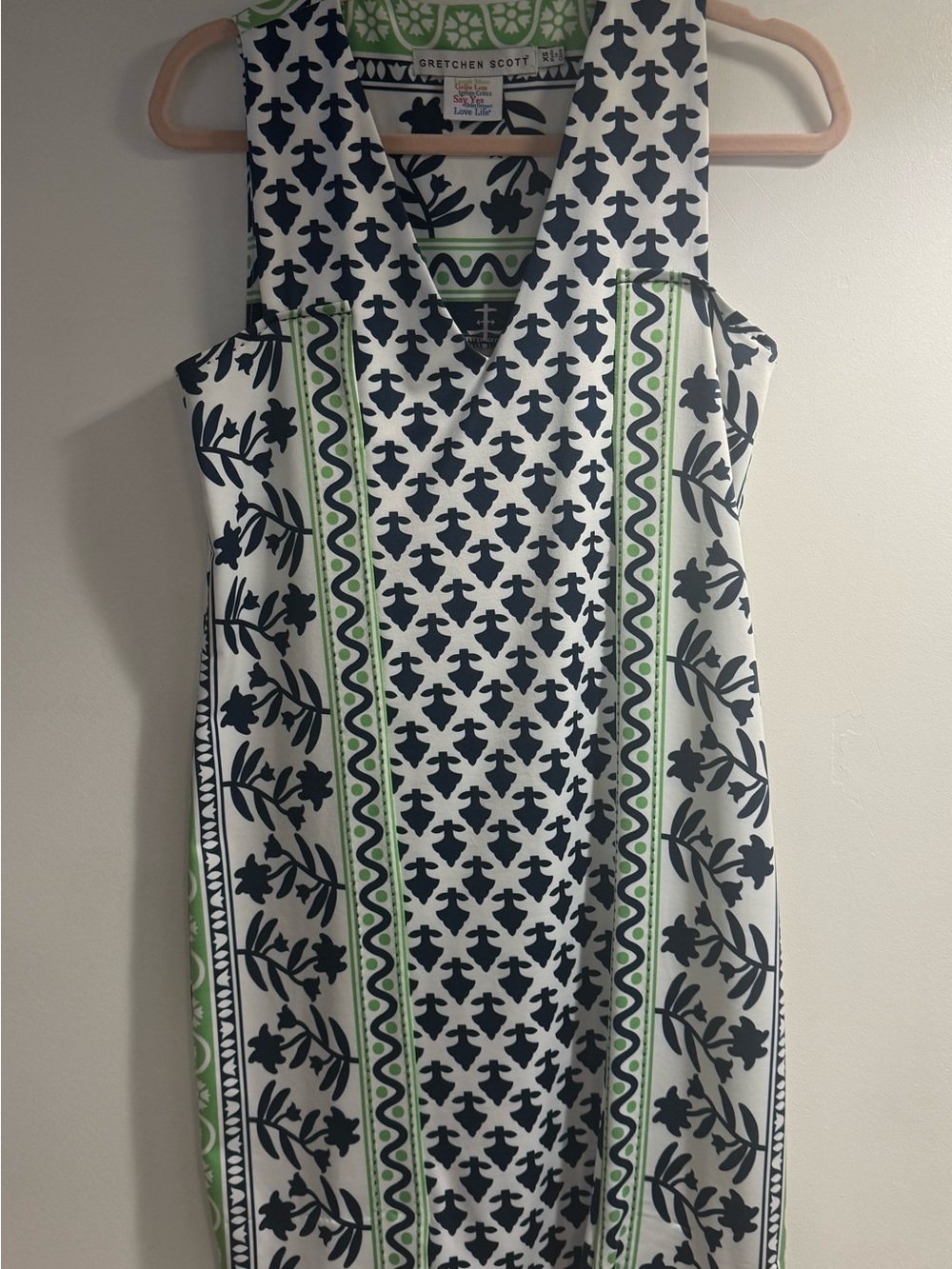 Gretchen Scott Designs White Navy & Green Printed Sleeveless Midi Dress